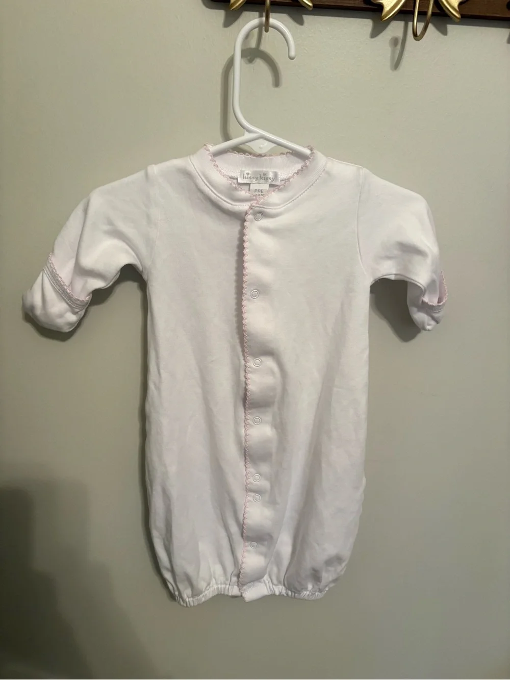 Kissy Kissy White Infant Gown with Pink Trim